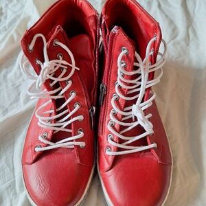 Red High-Top Lace-Up Sneakers